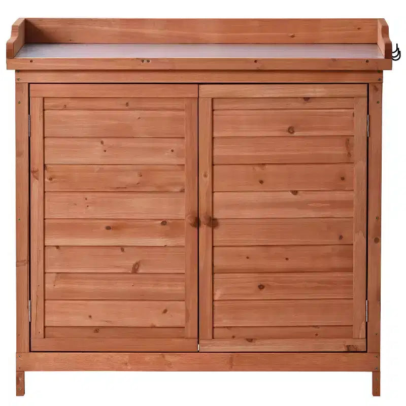 Établi de jardinage en bois gris/orange avec armoire, 1 personne, 99 cm (L) x 48,5 cm (l) x 95 cm (H)