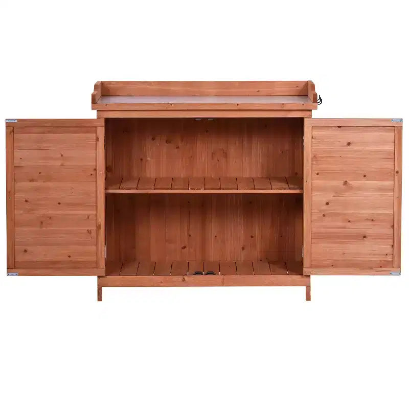Établi de jardinage en bois gris/orange avec armoire, 1 personne, 99 cm (L) x 48,5 cm (l) x 95 cm (H)