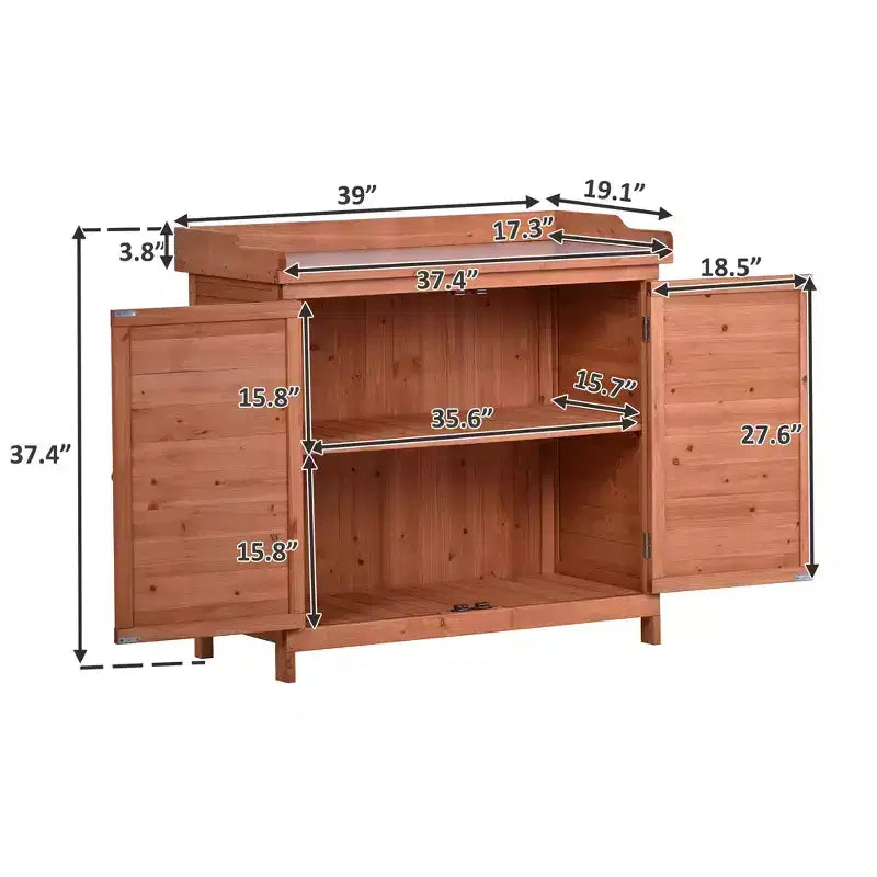 Établi de jardinage en bois gris/orange avec armoire, 1 personne, 99 cm (L) x 48,5 cm (l) x 95 cm (H)