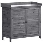 Établi de jardinage en bois gris/orange avec armoire, 1 personne, 99 cm (L) x 48,5 cm (l) x 95 cm (H)