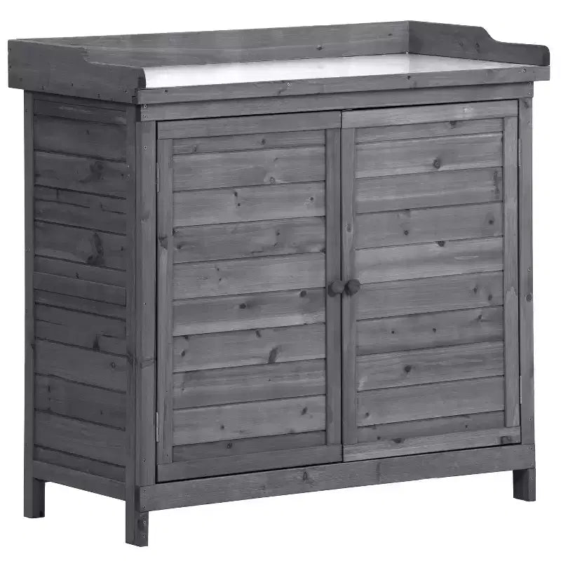 Établi de jardinage en bois gris/orange avec armoire, 1 personne, 99 cm (L) x 48,5 cm (l) x 95 cm (H)