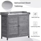 Établi de jardinage en bois gris/orange avec armoire, 1 personne, 99 cm (L) x 48,5 cm (l) x 95 cm (H)