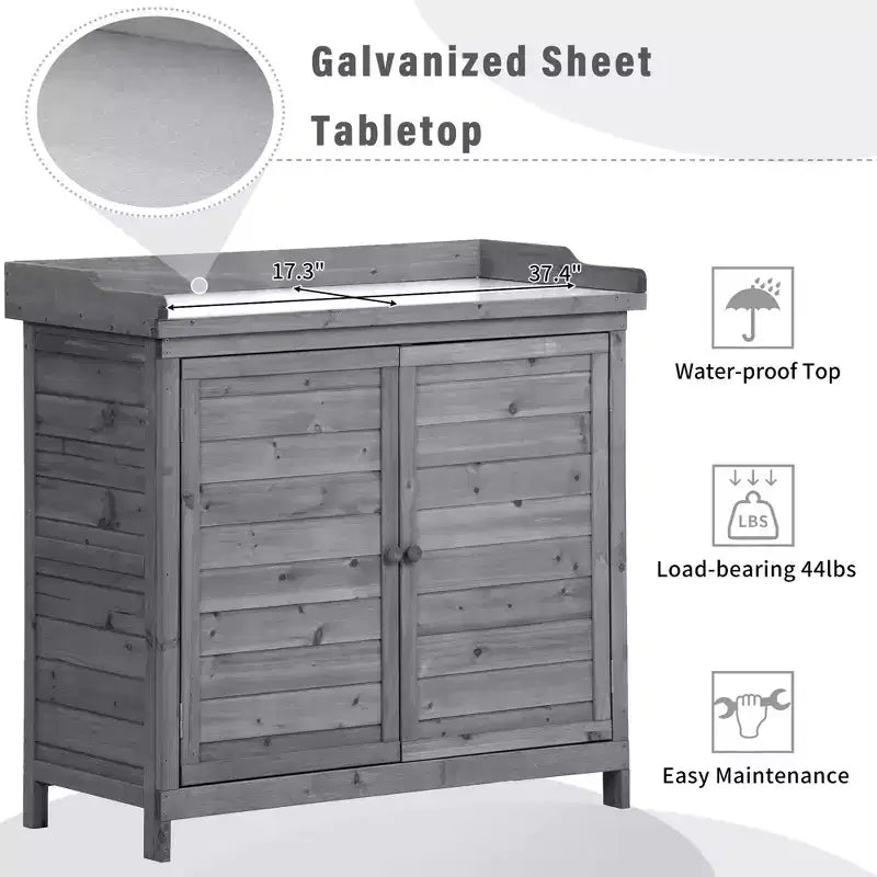 Établi de jardinage en bois gris/orange avec armoire, 1 personne, 99 cm (L) x 48,5 cm (l) x 95 cm (H)