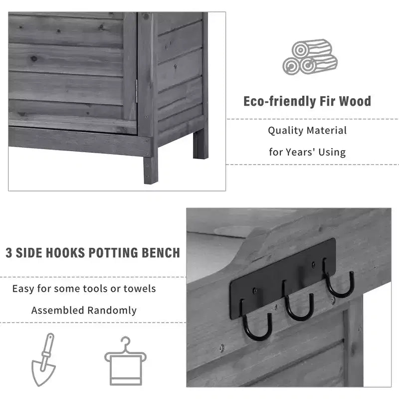 Établi de jardinage en bois gris/orange avec armoire, 1 personne, 99 cm (L) x 48,5 cm (l) x 95 cm (H)