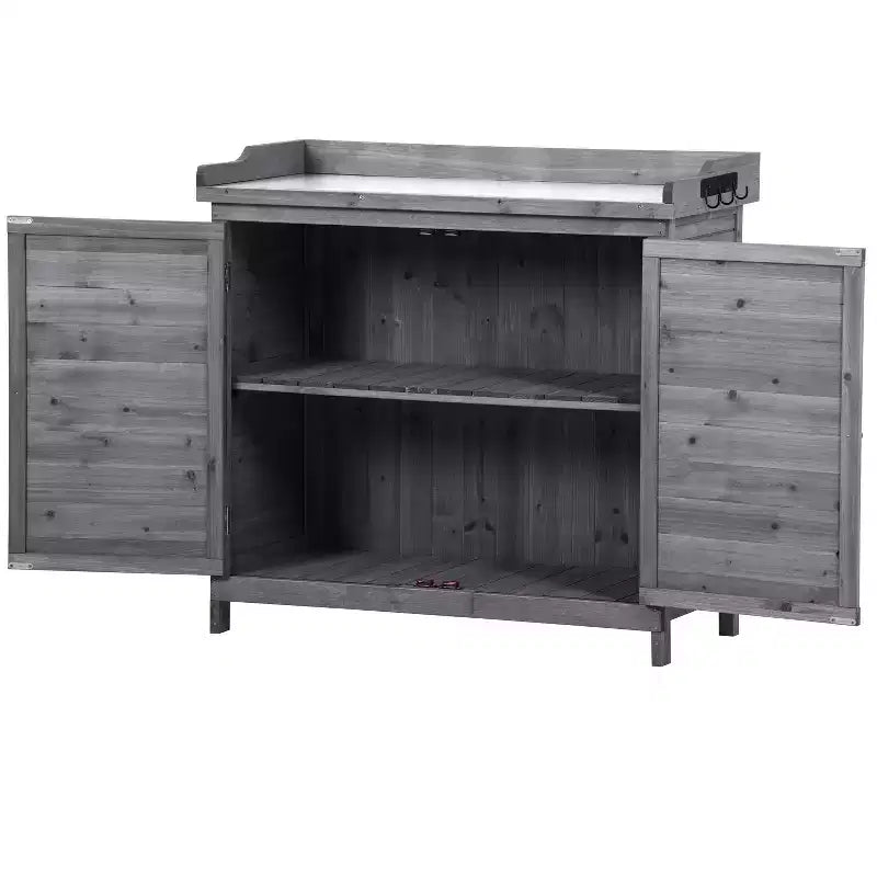 Établi de jardinage en bois gris/orange avec armoire, 1 personne, 99 cm (L) x 48,5 cm (l) x 95 cm (H)