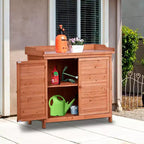 Établi de jardinage en bois gris/orange avec armoire, 1 personne, 99 cm (L) x 48,5 cm (l) x 95 cm (H)