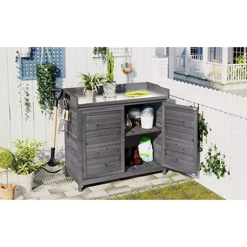 Garden Planting Tables 39 Inch Outdoor Wooden Potting Bench with Storage Cabinet, Horticultural Work Station for Indoor & Outdoor Garden Use