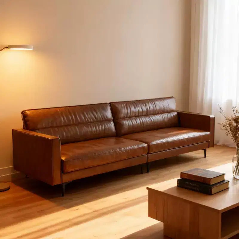 Luck Live Industrial 86.61 inch Luxury Brown Oil Wax Leather Couch  High-End Vintage Sofa with Sturdy Frame and Cozy Feel Brown