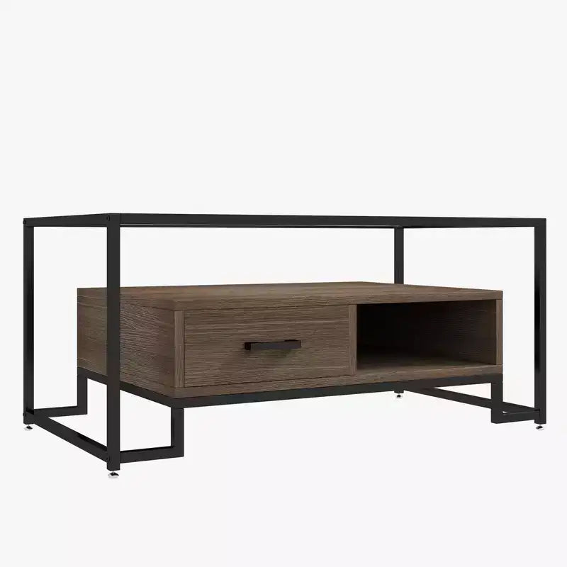 2 Drawers and Storage Shelf, Rectangle Center Table for Home Living Room, Apartment, Office,