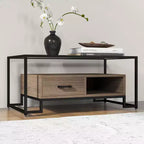 Table basse rectangulaire noire avec 2 tiroirs et une étagère de rangement, pour 1
