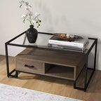 Table basse rectangulaire noire avec 2 tiroirs et une étagère de rangement, pour 1