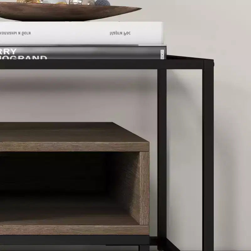 Table basse rectangulaire noire avec 2 tiroirs et une étagère de rangement, pour 1