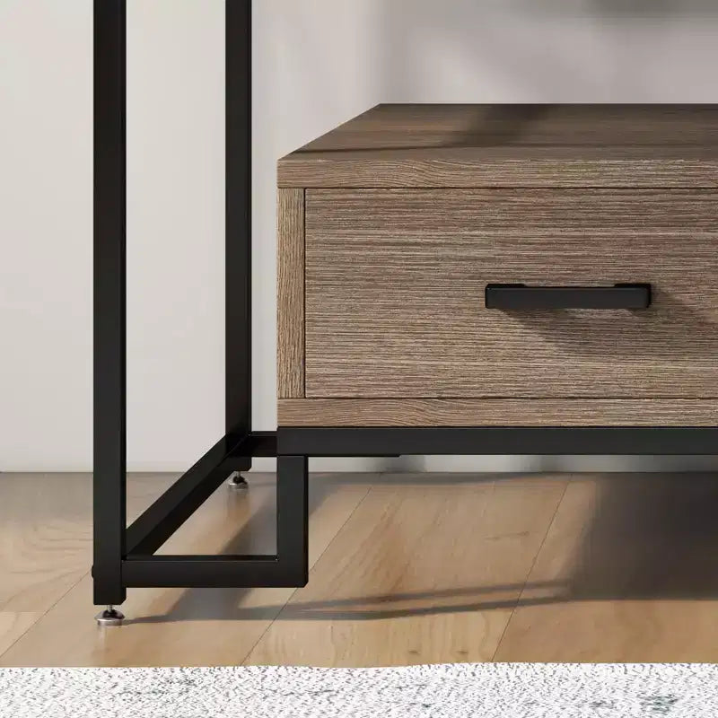 Table basse rectangulaire noire avec 2 tiroirs et une étagère de rangement, pour 1