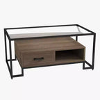 Table basse rectangulaire noire avec 2 tiroirs et une étagère de rangement, pour 1