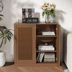 MAYEERTY 16 Tall Storage Cabinet with Rattan Doors 2 Shelves, Freestanding Cabinet for Living Room Kitchen Beige 1pcs