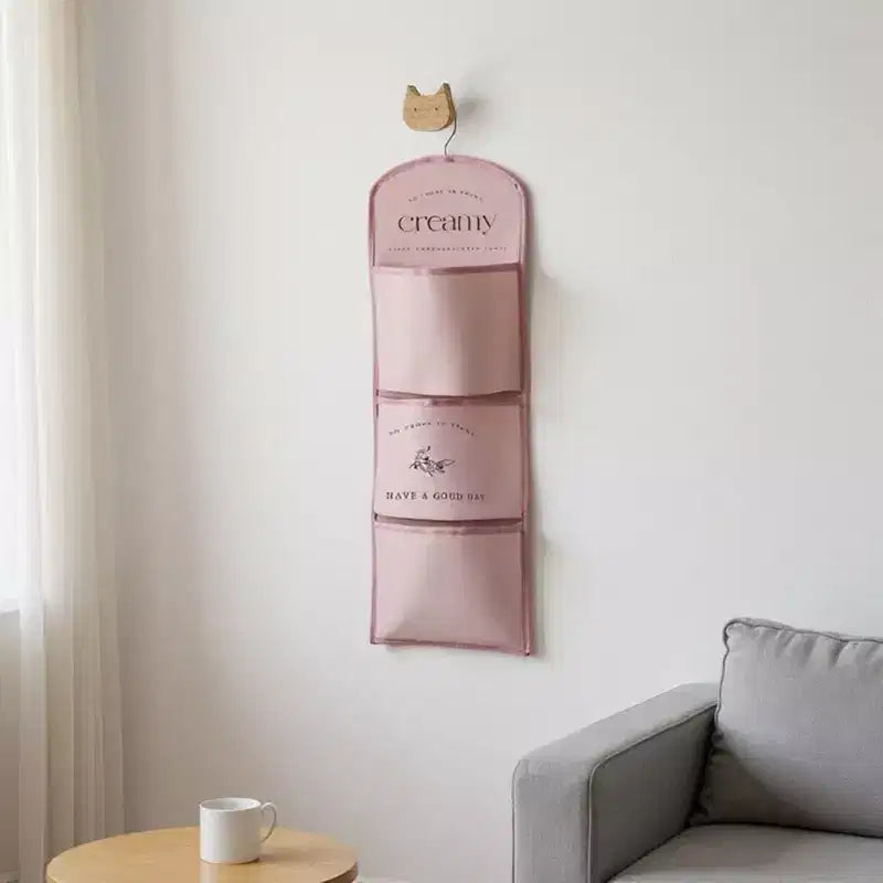 Organisateur mural suspendu rose mauve / rose à 3 poches avec crochet en métal