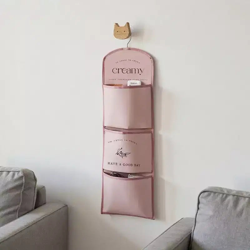 Organisateur mural suspendu rose mauve / rose à 3 poches avec crochet en métal