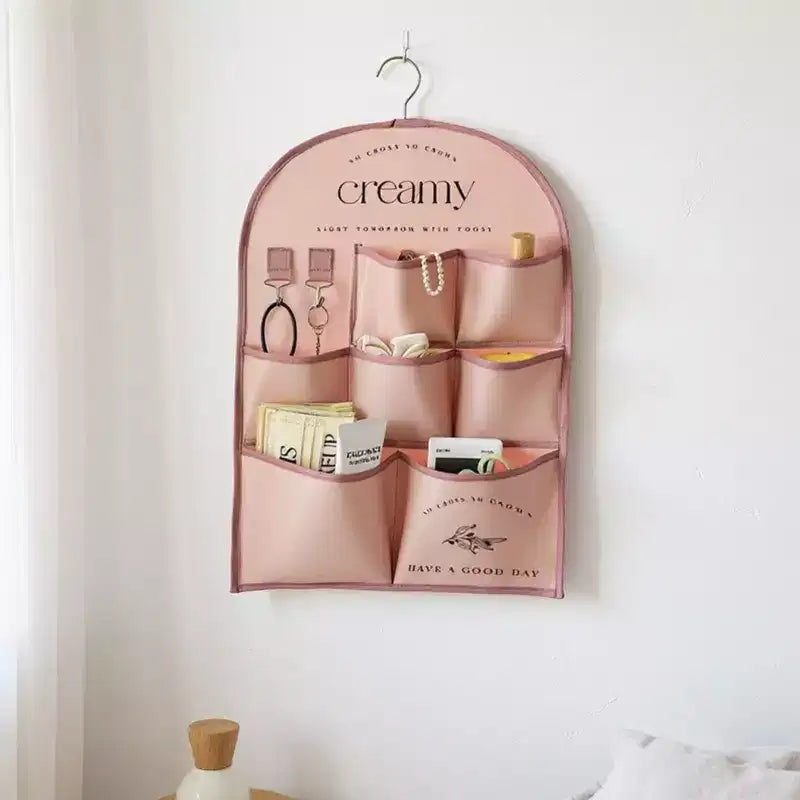 Organisateur mural suspendu rose mauve / rose à 3 poches avec crochet en métal