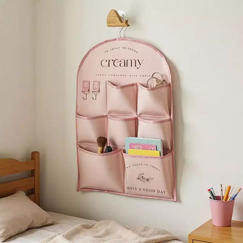 Organisateur mural suspendu rose mauve / rose à 3 poches avec crochet en métal
