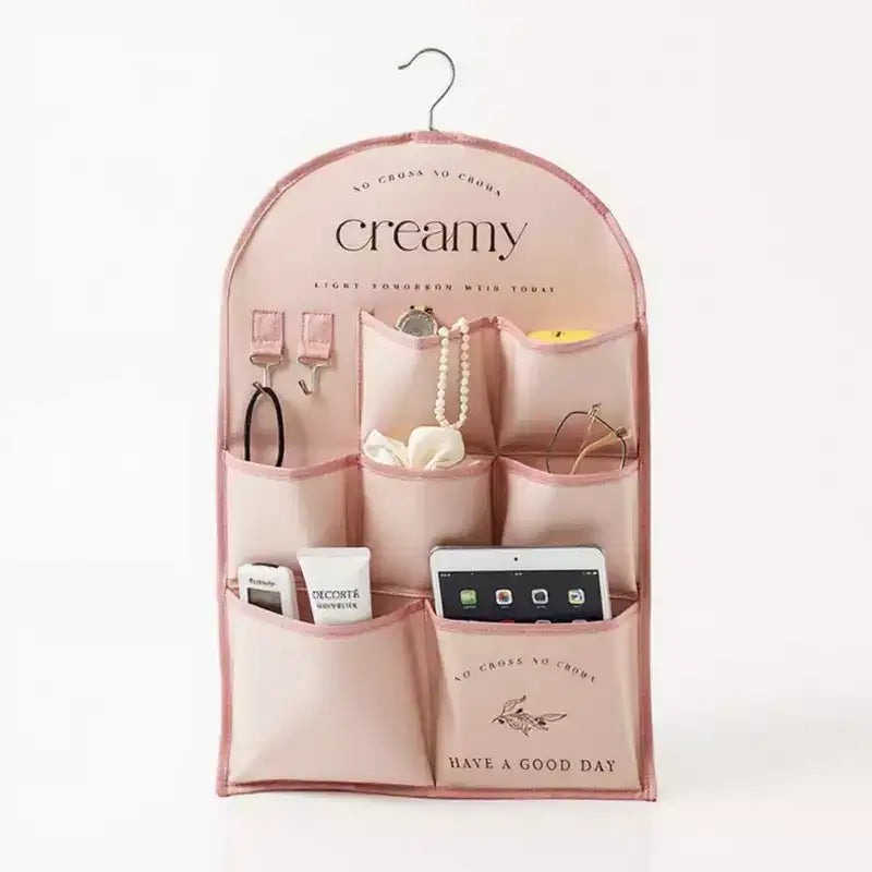 Organisateur mural suspendu rose mauve / rose à 3 poches avec crochet en métal