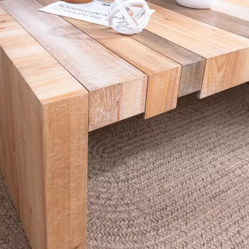 Table basse rectangulaire en bois multicolore, style Mid-Century, piètement à 4 pieds