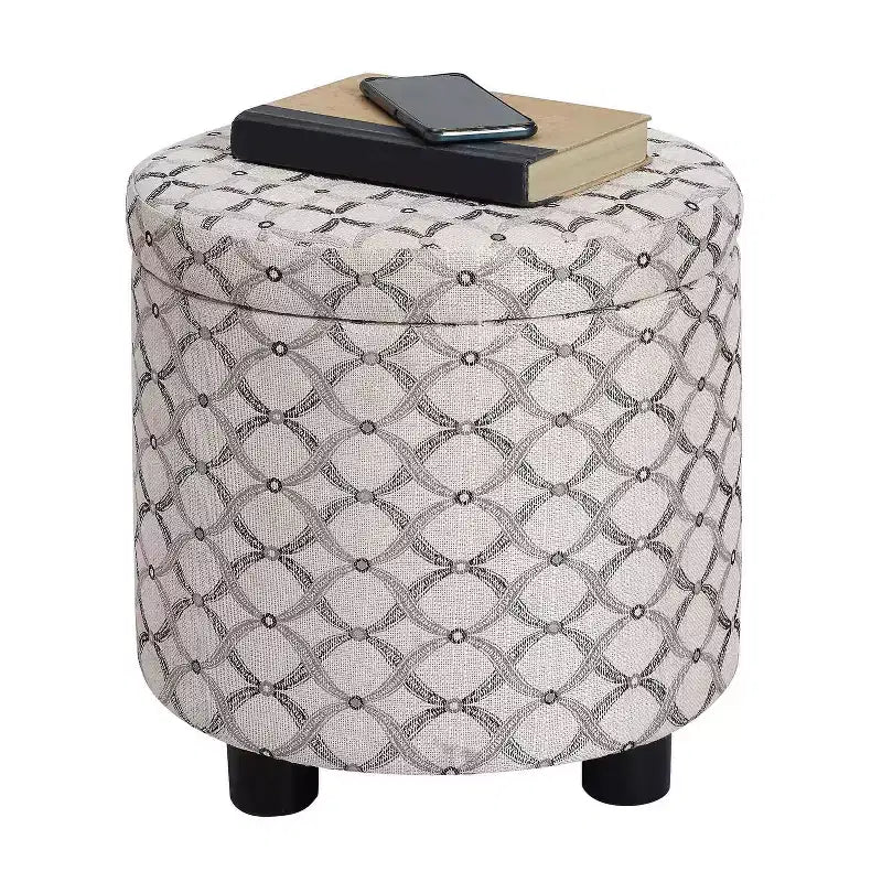 Ottoman de rangement rond multicolore avec couvercle/plateau réversible, 1 place