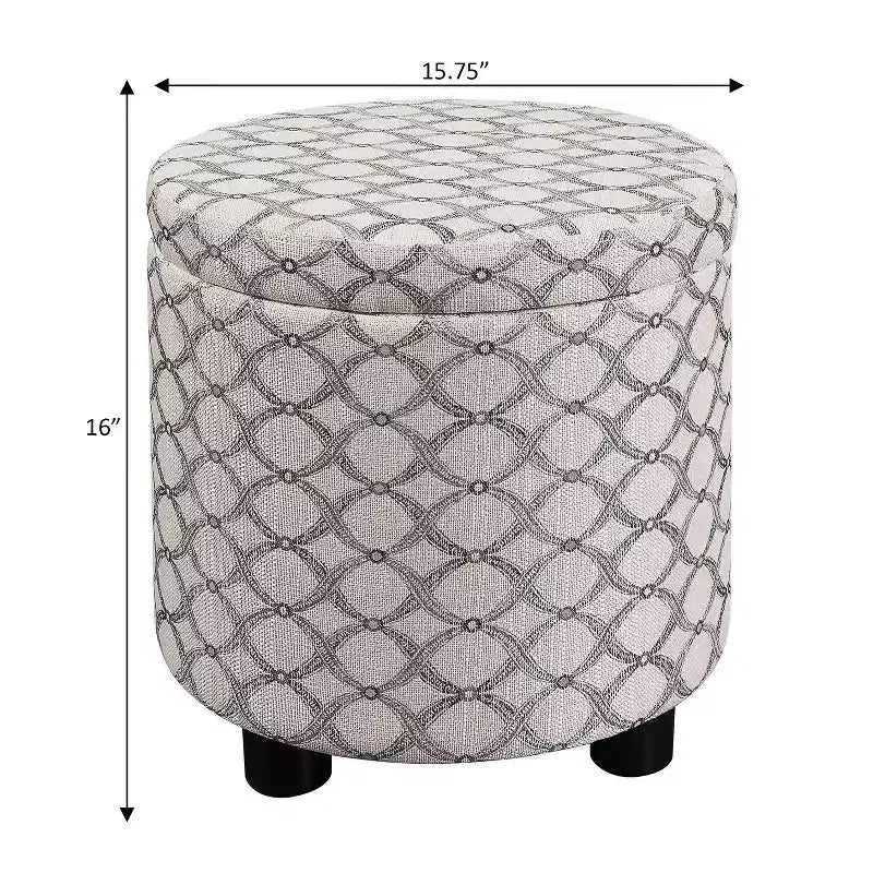 Ottoman de rangement rond multicolore avec couvercle/plateau réversible, 1 place