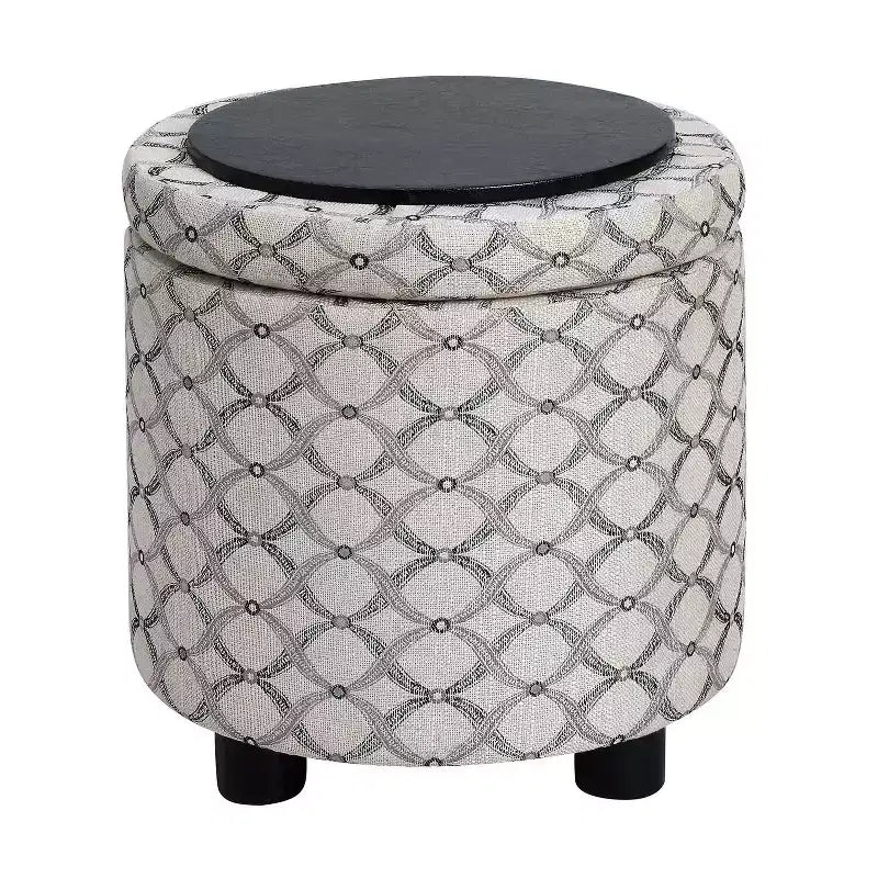 Ottoman de rangement rond multicolore avec couvercle/plateau réversible, 1 place