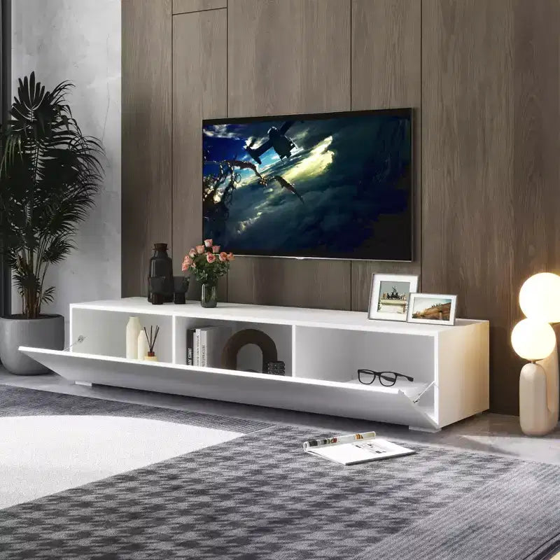 Meuble TV flottant mural blanc, pour téléviseurs jusqu'à 150 cm