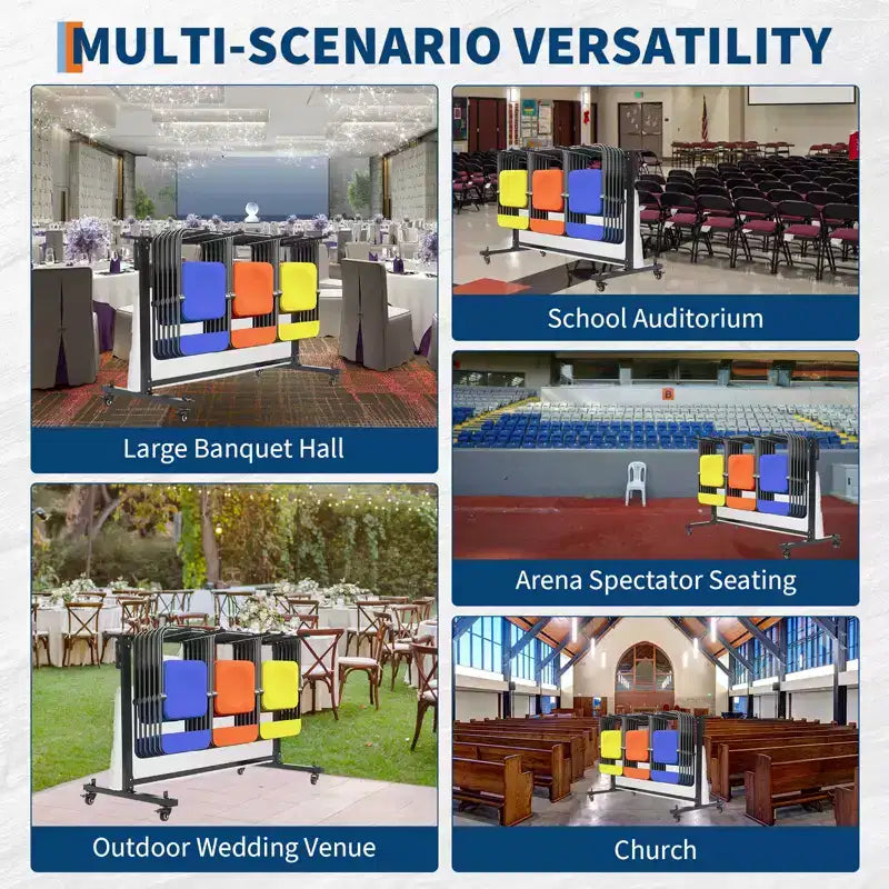 Chariot pliant en métal noir pour chaises et tables avec roulettes, double/simple couche, peut contenir 42 chaises ou 12 tables