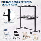 Chariot pliant en métal noir pour chaises et tables avec roulettes, double/simple couche, peut contenir 42 chaises ou 12 tables