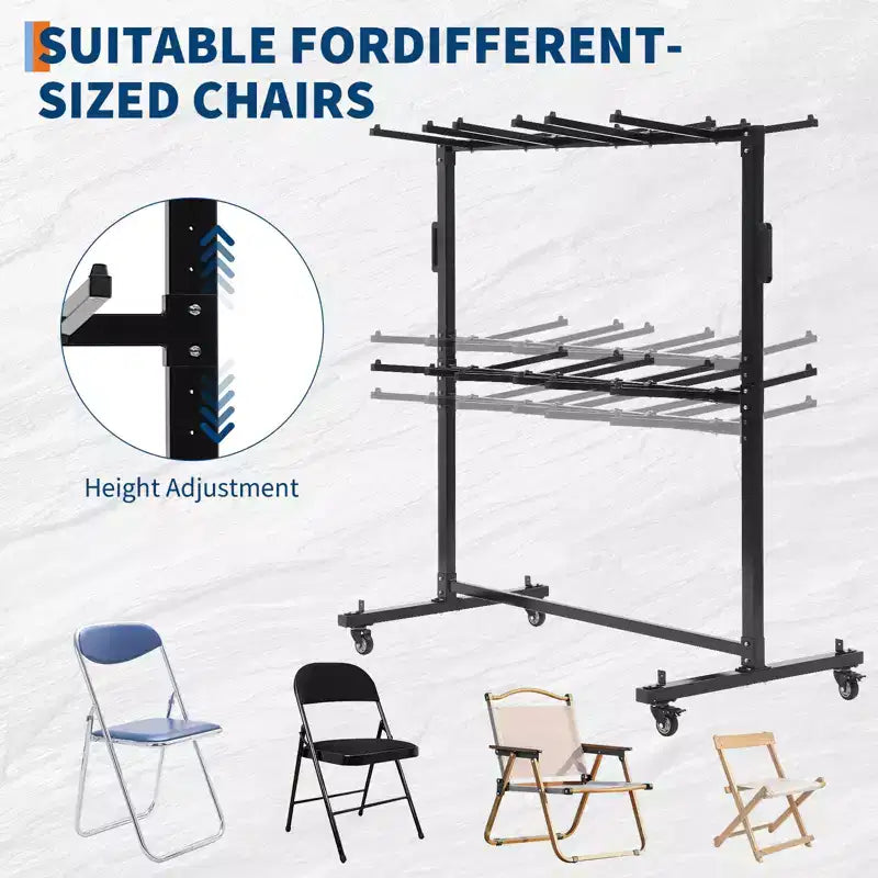 Chariot pliant en métal noir pour chaises et tables avec roulettes, double/simple couche, peut contenir 42 chaises ou 12 tables
