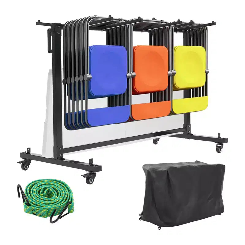 Chariot pliant en métal noir pour chaises et tables avec roulettes, double/simple couche, peut contenir 42 chaises ou 12 tables
