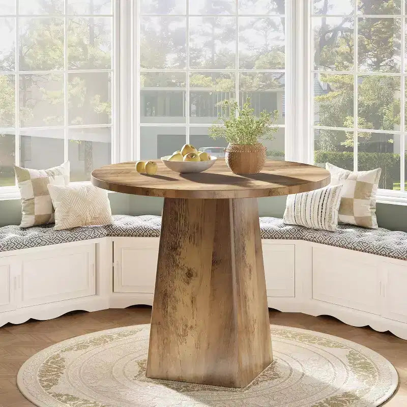 Lantine 31.5 Round Dining Room Table for 2-4, Farmhouse Small Kitchen Dinner Table with Square Base for Dining Room, Living Room