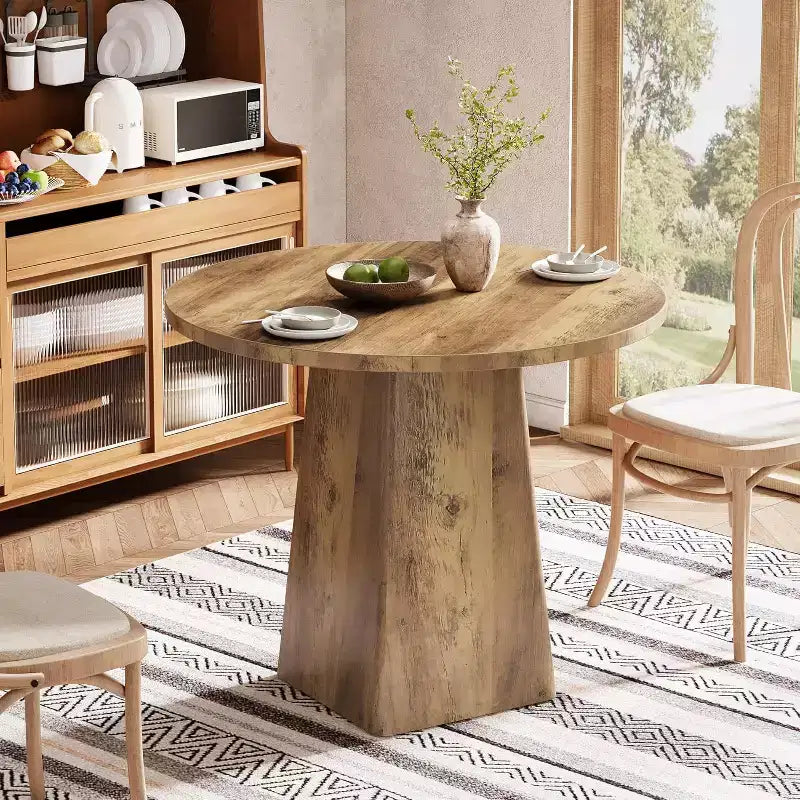Table à manger ronde marron, en bois, 2 à 4 places