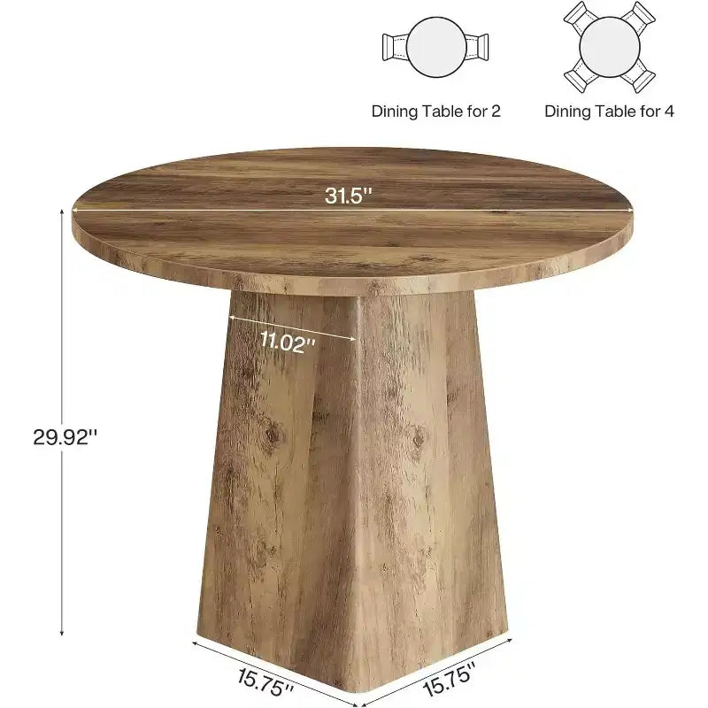 Table à manger ronde marron, en bois, 2 à 4 places