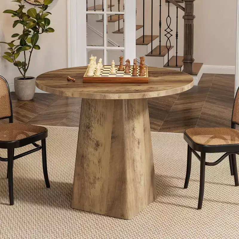 Table à manger ronde marron, en bois, 2 à 4 places
