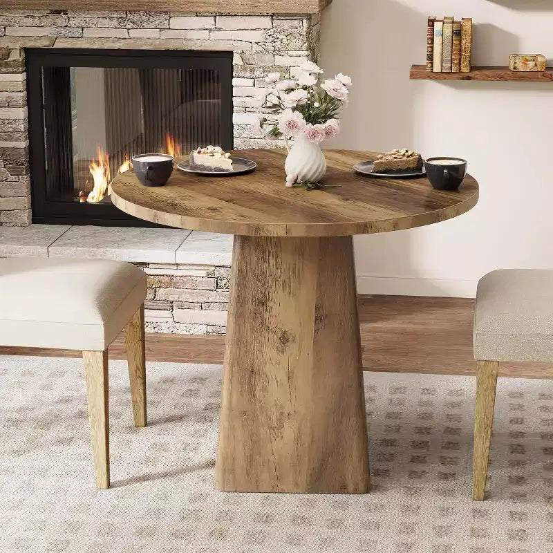 Table à manger ronde marron, en bois, 2 à 4 places