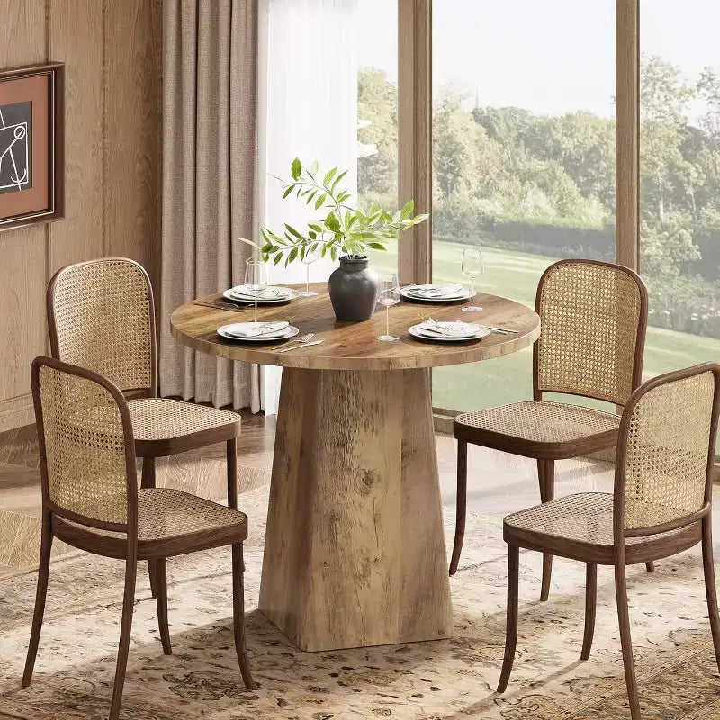 Table à manger ronde marron, en bois, 2 à 4 places