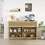 Buffet en chêne naturel avec 4 portes vitrées et 2 tiroirs cannelés
