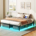 ACOINEL King Size Metal Platform Bed Frame with Smart LED Lights & Charging Station (2 AC Outlets + 2 USB Ports), Heavy Duty Bed Frame,Black