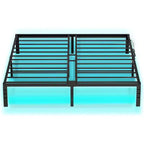 Cadre de lit plateforme en métal noir King Size avec lumières LED et station de recharge, 2 personnes