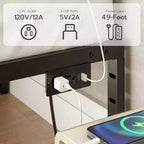 Cadre de lit plateforme en métal noir King Size avec lumières LED et station de recharge, 2 personnes