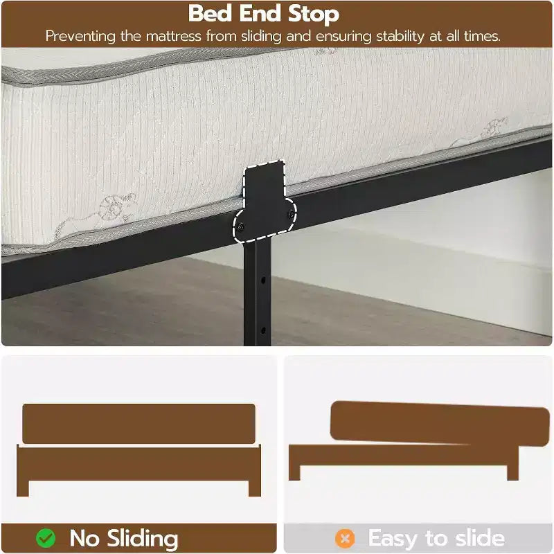 Cadre de lit plateforme en métal noir King Size avec lumières LED et station de recharge, 2 personnes