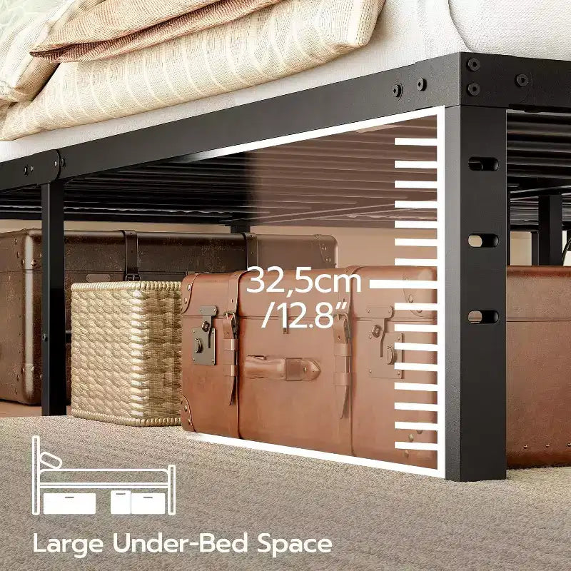Cadre de lit plateforme en métal noir King Size avec lumières LED et station de recharge, 2 personnes