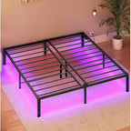 Cadre de lit plateforme en métal noir King Size avec lumières LED et station de recharge, 2 personnes