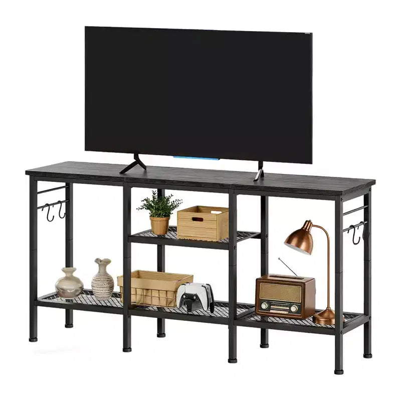 Modern TV Stand for TVs up to 55 with Soundbar Shelf, Open Storage & Cable Management, Media Console for Living Room, Bedroom