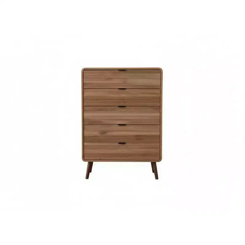 GustoWave Modern 5-Drawer Nightstand Hidden Storage, White and Walnut Finishfor bedroom rooms, living room