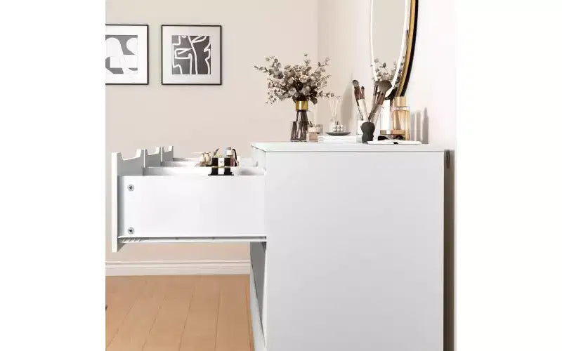 Armoire de rangement haute blanche à 9 tiroirs, sur pied
