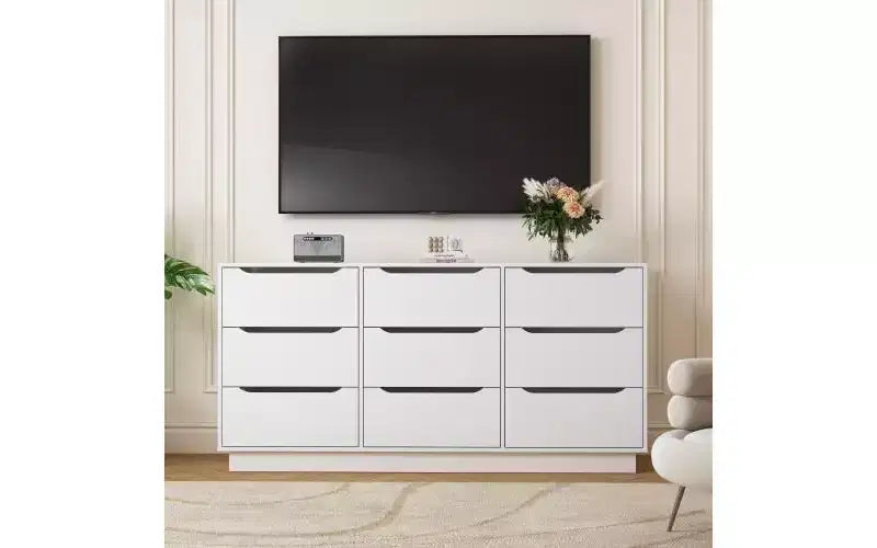 Armoire de rangement haute blanche à 9 tiroirs, sur pied